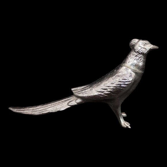 Vtg MCM Pheasants Salt & Pepper Shakers Silver Plated Long Tail Birds Pair Set - Picture 9 of 16